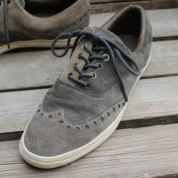 Paul Smith Sneaker Gray Tan Olive Suede Wingtip - Picture 4 of 16